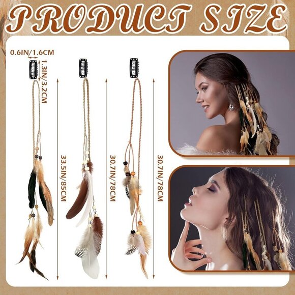 Feather Hair Clips 12 pcs Boho Beaded Hair Extensions for Women Stylish main image 7